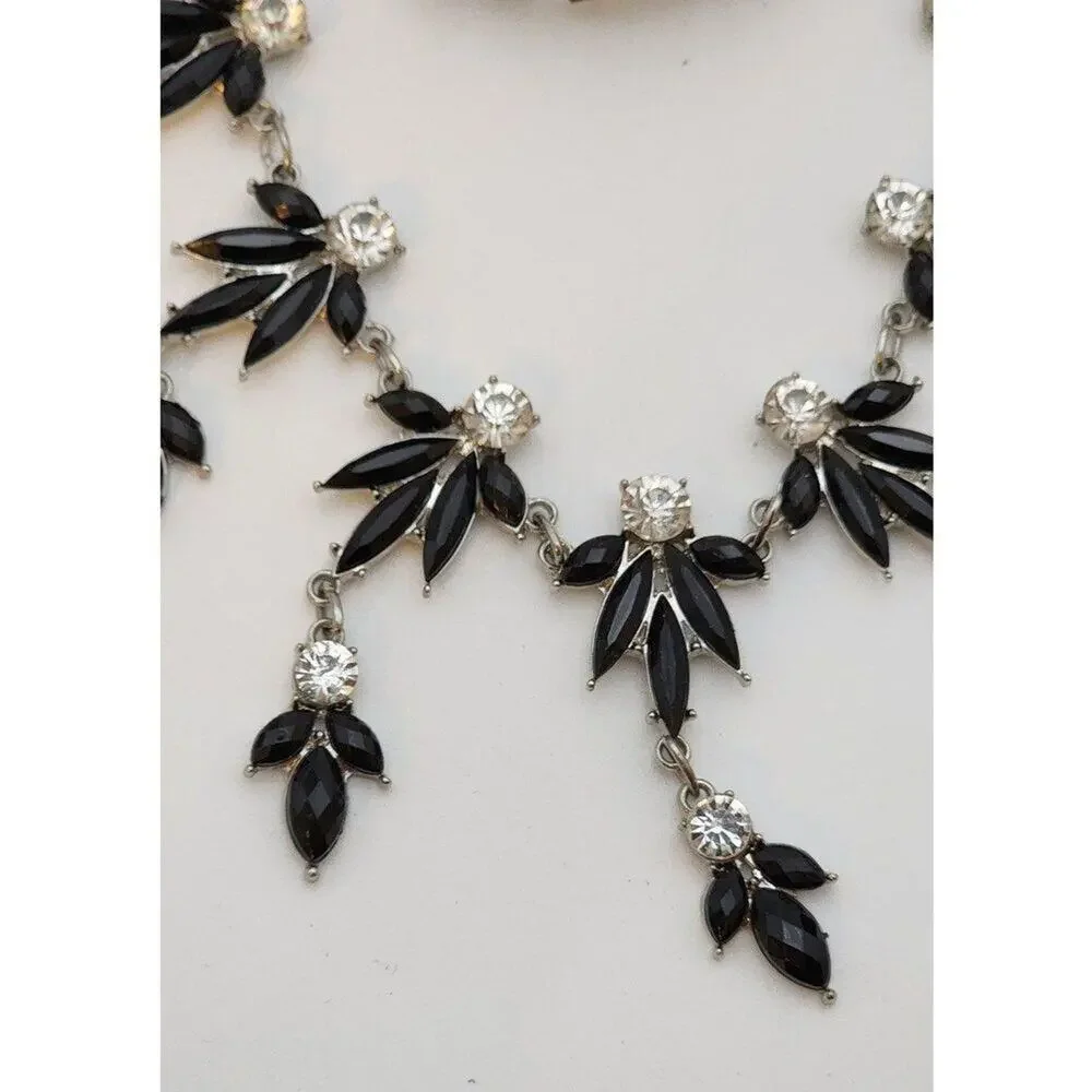 Vintage Charming Charlie Necklace and Bracelet Jewelry Set Black Dangle Crystals